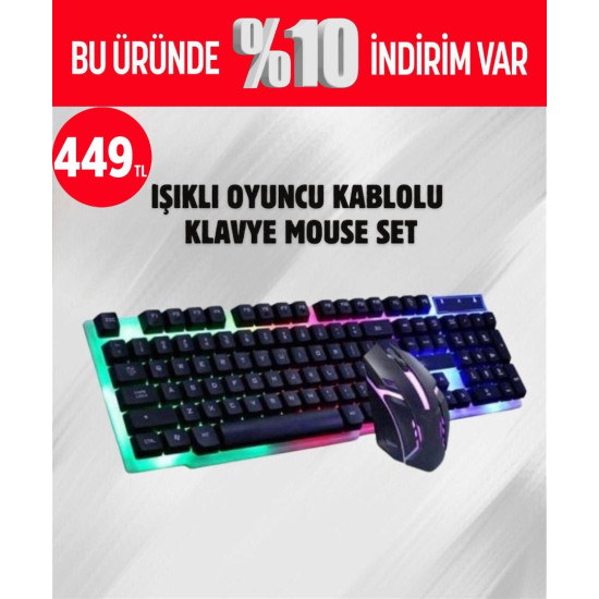 IŞIKLI OYUNCU KABLOLU KLAVYE MOUSE SET
